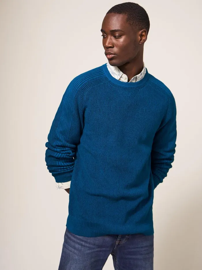 Men KNITWEAR White Stuff Pentire Crew Mid Teal Men KNITWEAR White Stuff Pentire Crew Mid Teal
