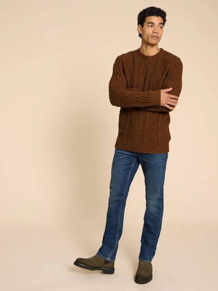 Men KNITWEAR White Stuff Twisted Cable Crew Dark Orange