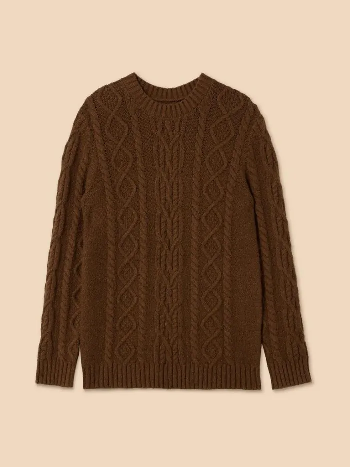 Men KNITWEAR White Stuff Twisted Cable Crew Dark Orange Men KNITWEAR White Stuff Twisted Cable Crew Dark Orange