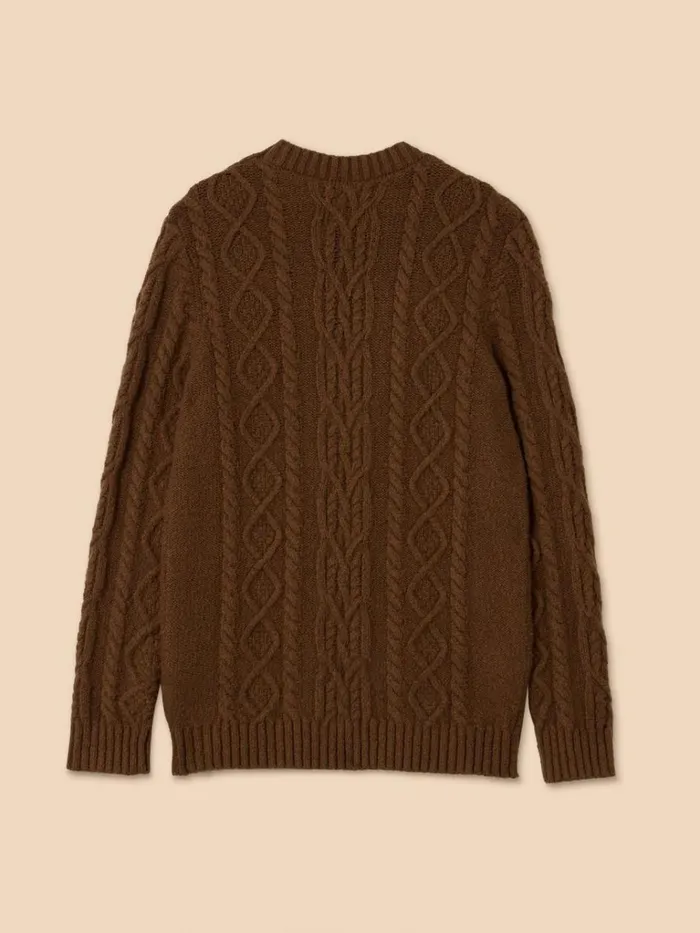 Men KNITWEAR White Stuff Twisted Cable Crew Dark Orange Men KNITWEAR White Stuff Twisted Cable Crew Dark Orange