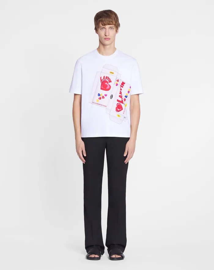 Men Lanvin Coats and Jackets Lanvin Candy Print Straight Fit Tshirt Optic White