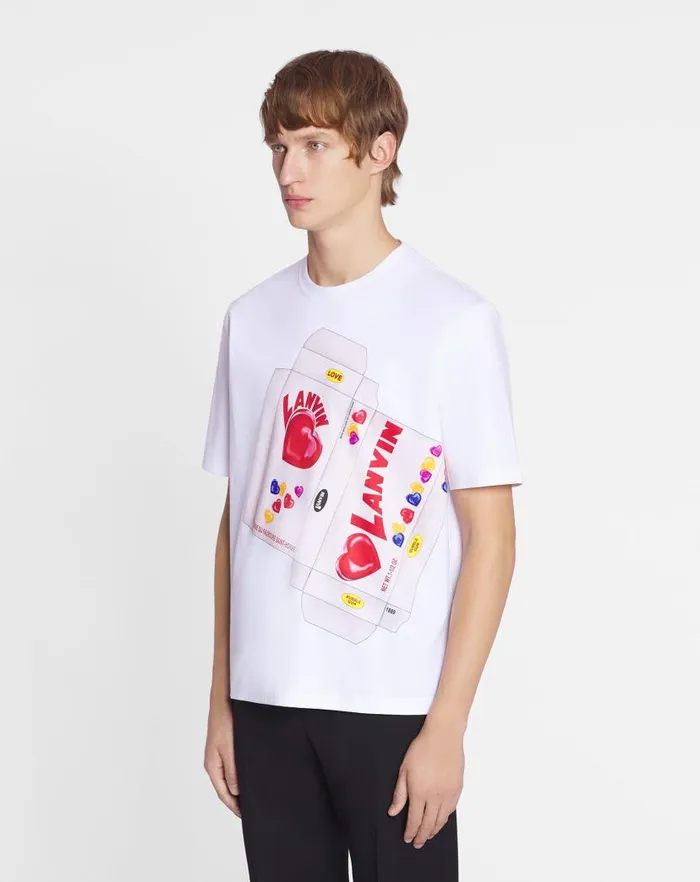 Men Lanvin Coats and Jackets Lanvin Candy Print Straight Fit Tshirt Optic White