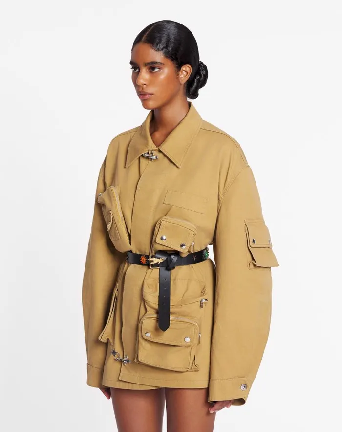 Men Lanvin Coats and Jackets Lanvin X Future Asymmetrical Utility Jacket Sand