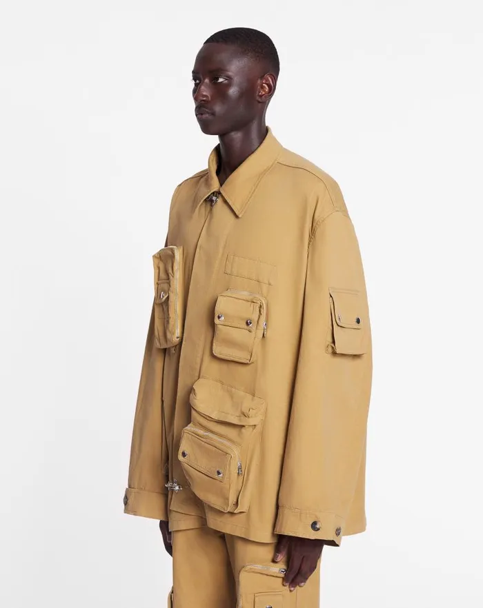 Men Lanvin Coats and Jackets Lanvin X Future Asymmetrical Utility Jacket Sand