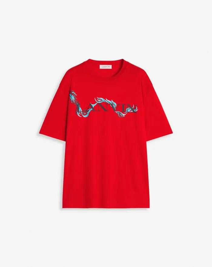 Men Lanvin Coats and Jackets Unisex Dragon Print Loosefitting Tshirt Flame