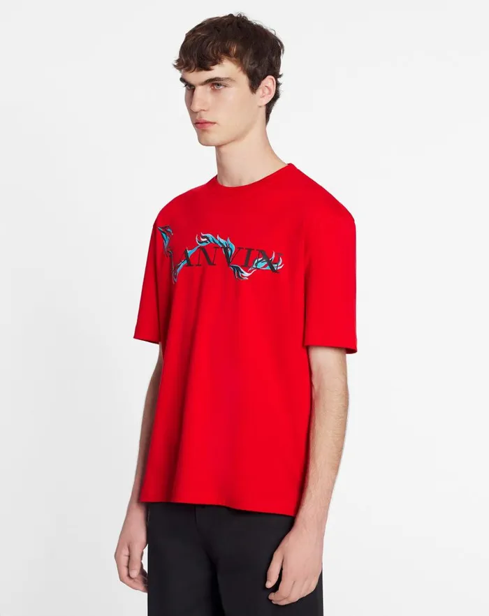 Men Lanvin Coats and Jackets Unisex Dragon Print Loosefitting Tshirt Flame