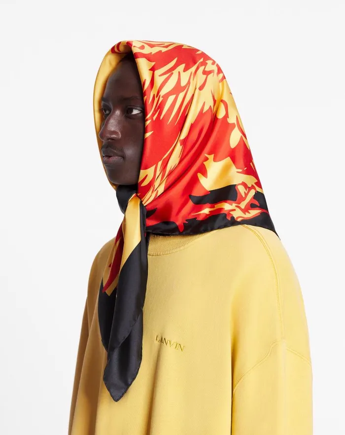 Men Lanvin Hats Lanvin X Future Printed Silk Eagle Scarf Cornbright Orange Men Lanvin Hats Lanvin X Future Printed Silk Eagle Scarf Cornbright Orange