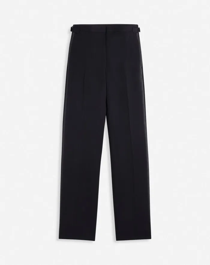 Men Lanvin Pants and Shorts Fitted Tailored Pants With Satin Bands Black
