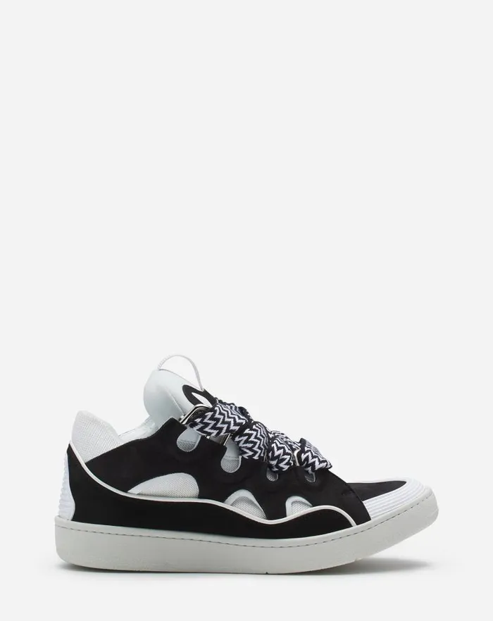 Men Lanvin Sneakers Leather Curb Sneakers Blackwhite
