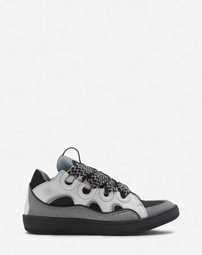 Men Lanvin Sneakers Leather Curb Sneakers Whiteanthracite