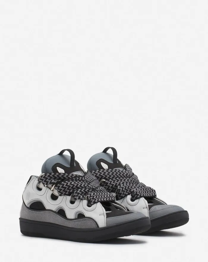 Men Lanvin Sneakers Leather Curb Sneakers Whiteanthracite