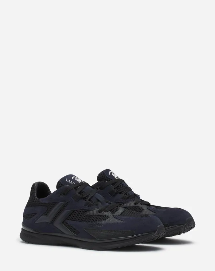 Men Lanvin Sneakers Meteor Sneakers In Mesh And Suede Anthraciteblack