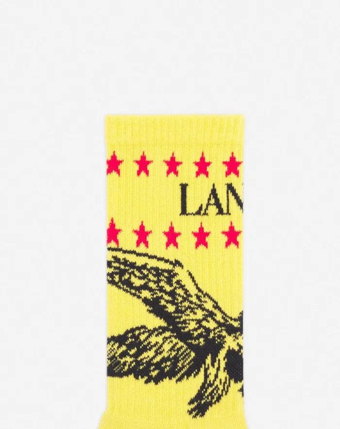 Men Lanvin Socks Lanvin X Future Lanvin Logo And Cotton Eagle Socks Cornbright Orange