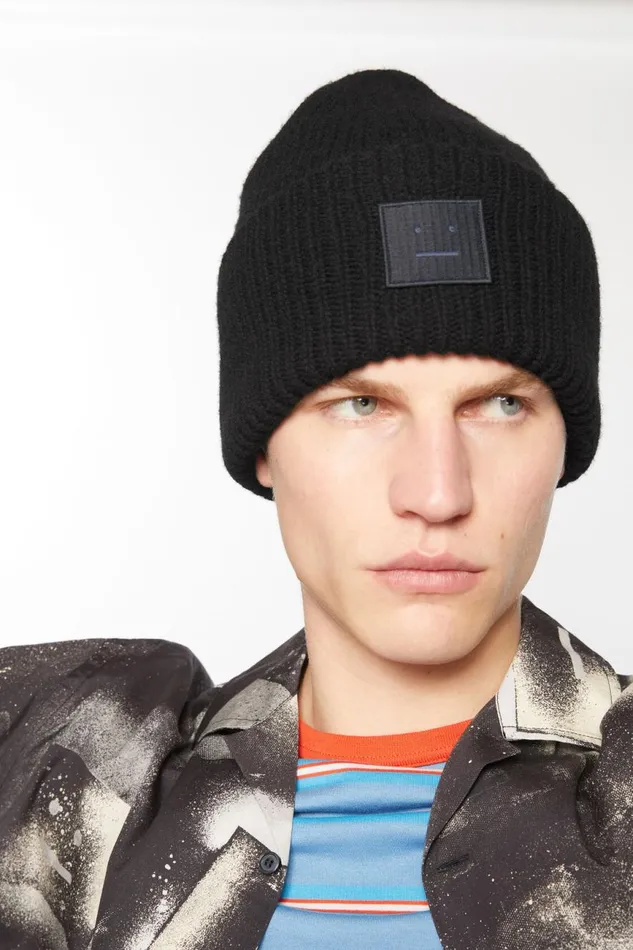Men Large Face Logo Beanie Black Acne Studios Face Collection