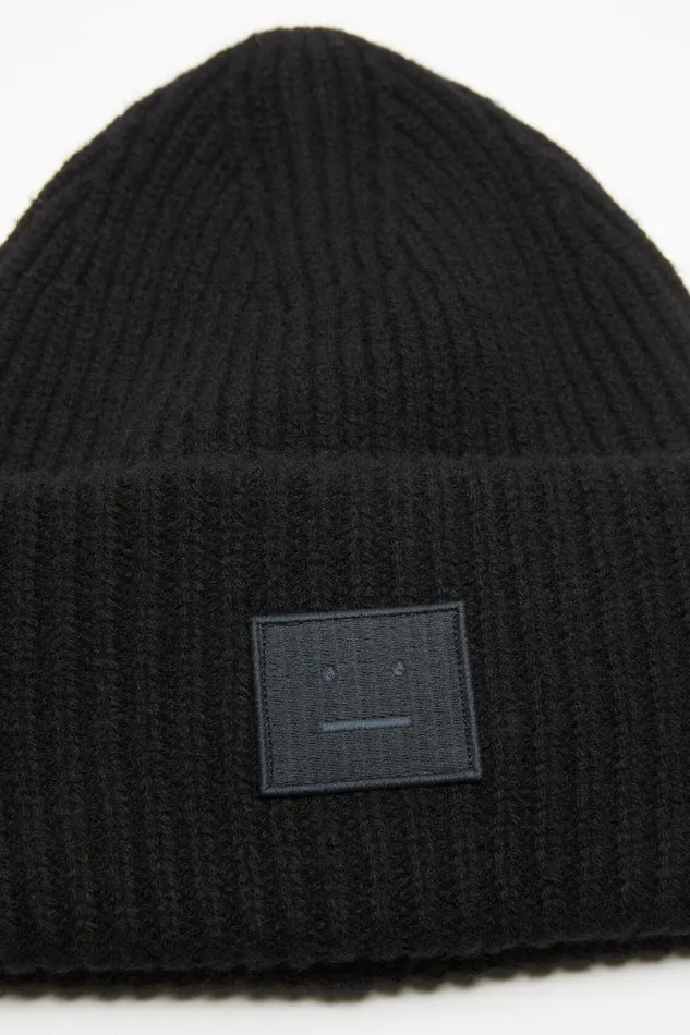 Men Large Face Logo Beanie Black Acne Studios Face Collection