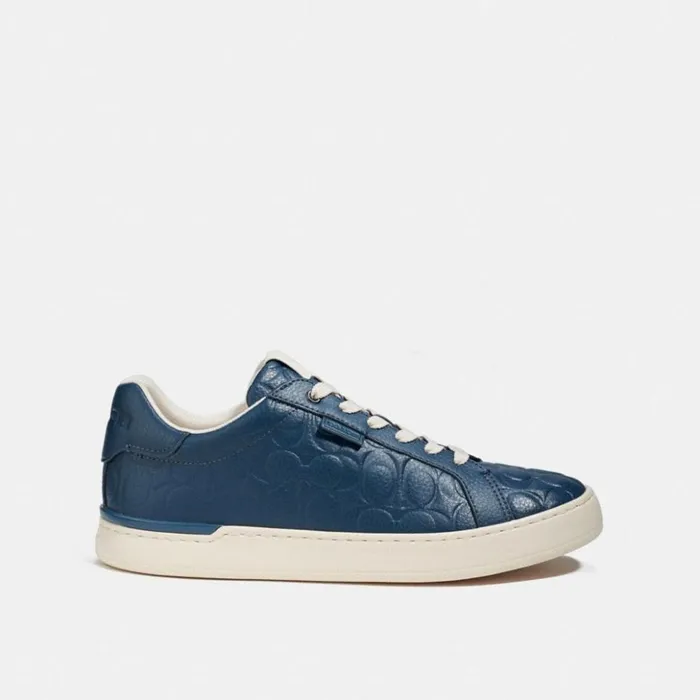 Men Lowline Low Top Sneaker In Signature Leather Dark Denim Coach Sneakers