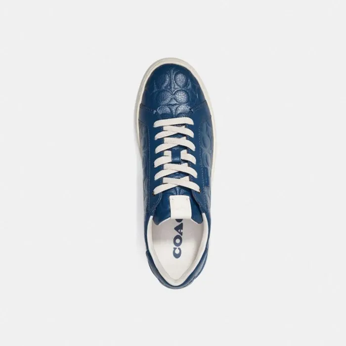 Men Lowline Low Top Sneaker In Signature Leather Dark Denim Coach Sneakers