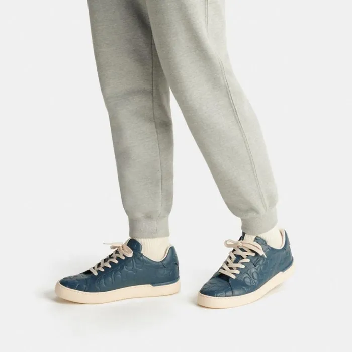 Men Lowline Low Top Sneaker In Signature Leather Dark Denim Coach Sneakers