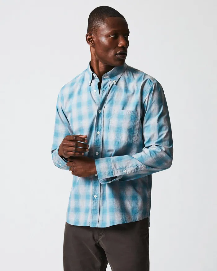 Men Melange Shadow Plaid Tuscumbia Shirt Greysmoke Blue Billy Reid Shirting