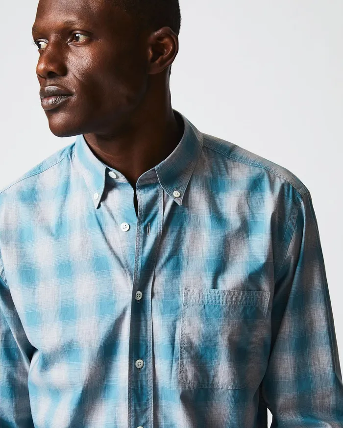 Men Melange Shadow Plaid Tuscumbia Shirt Greysmoke Blue Billy Reid Shirting