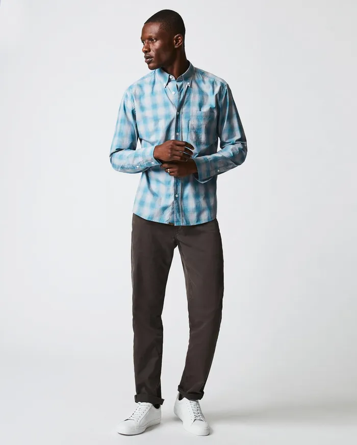 Men Melange Shadow Plaid Tuscumbia Shirt Greysmoke Blue Billy Reid Shirting