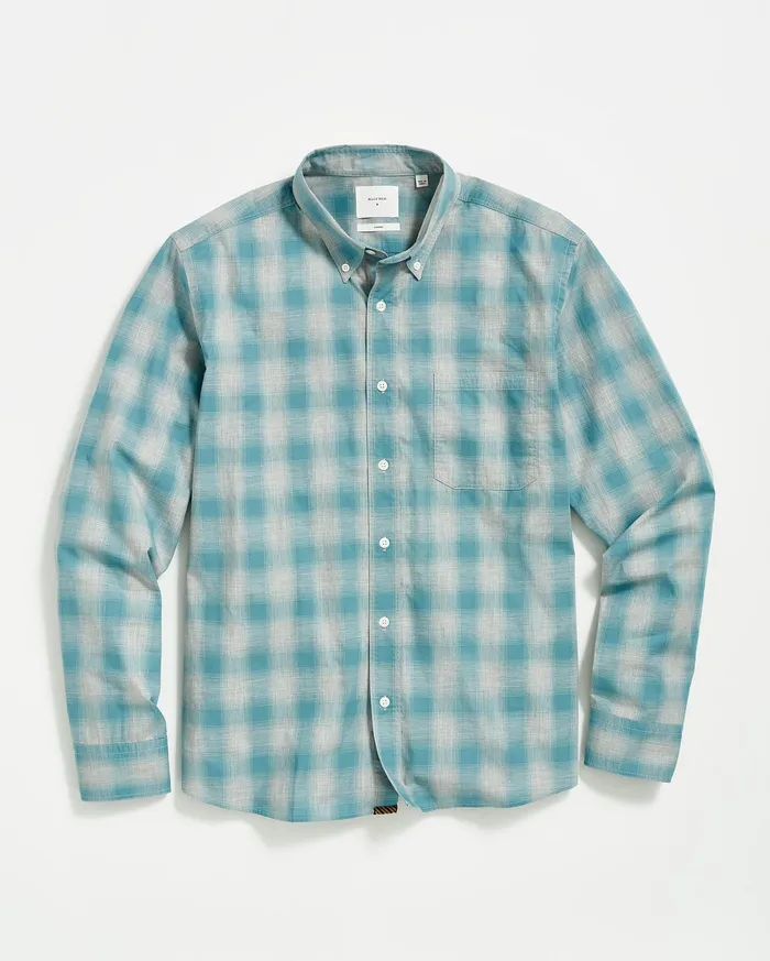 Men Melange Shadow Plaid Tuscumbia Shirt Greysmoke Blue Billy Reid Shirting