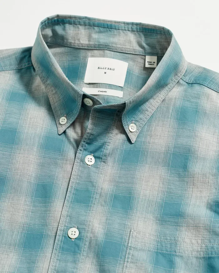 Men Melange Shadow Plaid Tuscumbia Shirt Greysmoke Blue Billy Reid Shirting