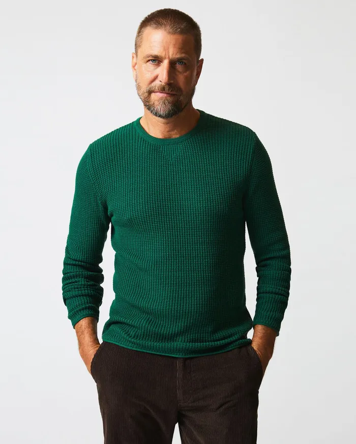 Men Mini Waffle Crew Emerald Billy Reid Sweaters and Sweatshirts