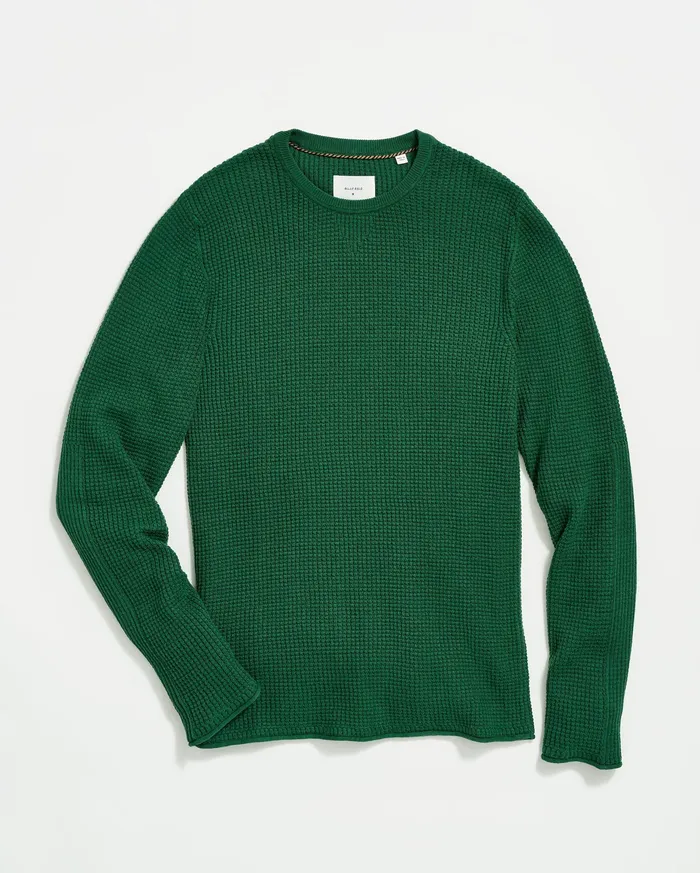 Men Mini Waffle Crew Emerald Billy Reid Sweaters and Sweatshirts