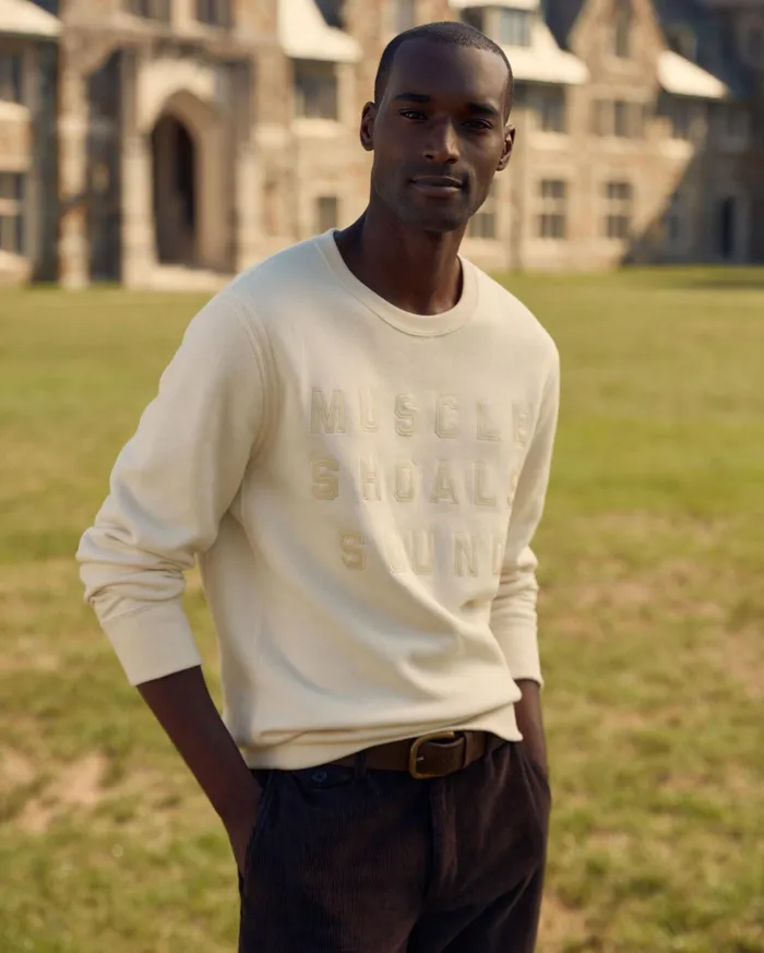 Men Muscle Shoals Sound Crew Natural Billy Reid Sweaters and Sweatshirts