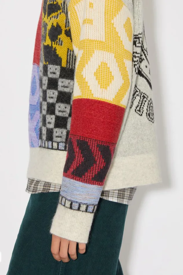 Men Patchwork Crew Neck Jumper Cornflower Bluemulti Acne Studios Knitwear