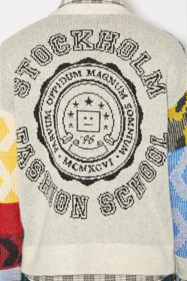 Men Patchwork Crew Neck Jumper Cornflower Bluemulti Acne Studios Knitwear