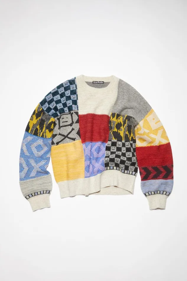Men Patchwork Crew Neck Jumper Cornflower Bluemulti Acne Studios Knitwear