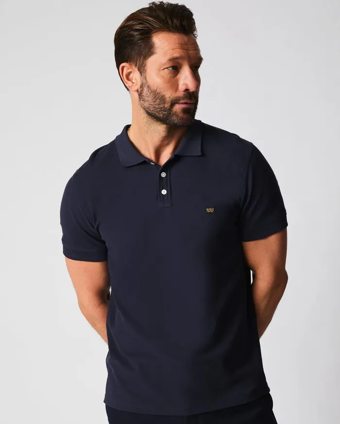 Men Pique Polo Navy Billy Reid Polos Tees and Henleys