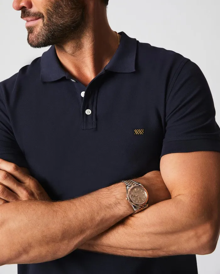 Men Pique Polo Navy Billy Reid Polos Tees and Henleys