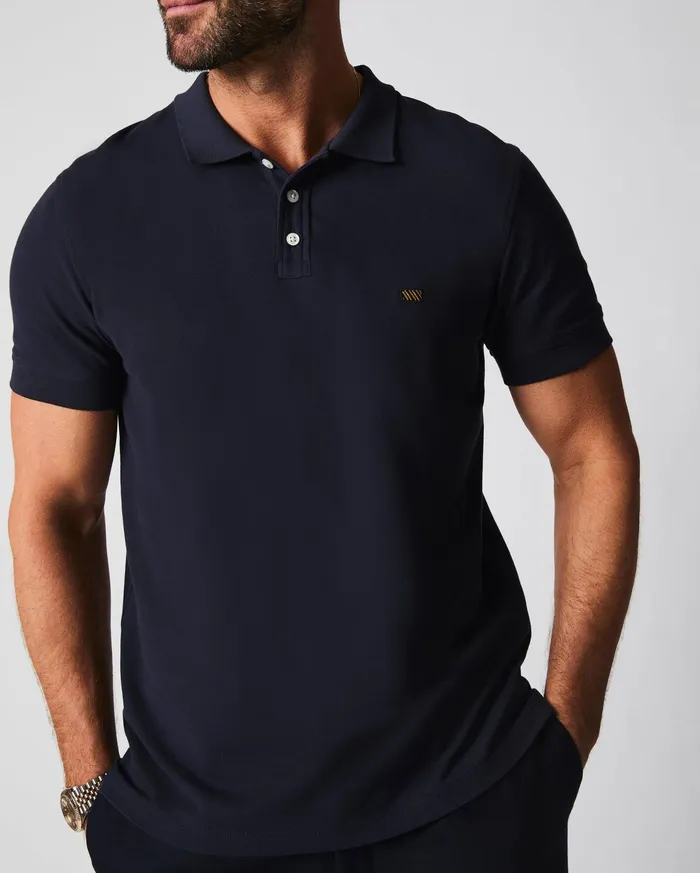 Men Pique Polo Navy Billy Reid Polos Tees and Henleys