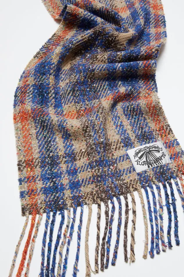 Men Plaid Fringe Scarf Beigeblue Acne Studios Scarves