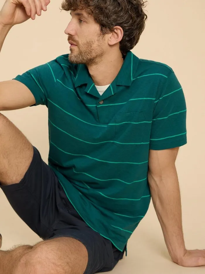 Men POLO SHIRTS White Stuff Jacquard Stripe Polo Teal Multi