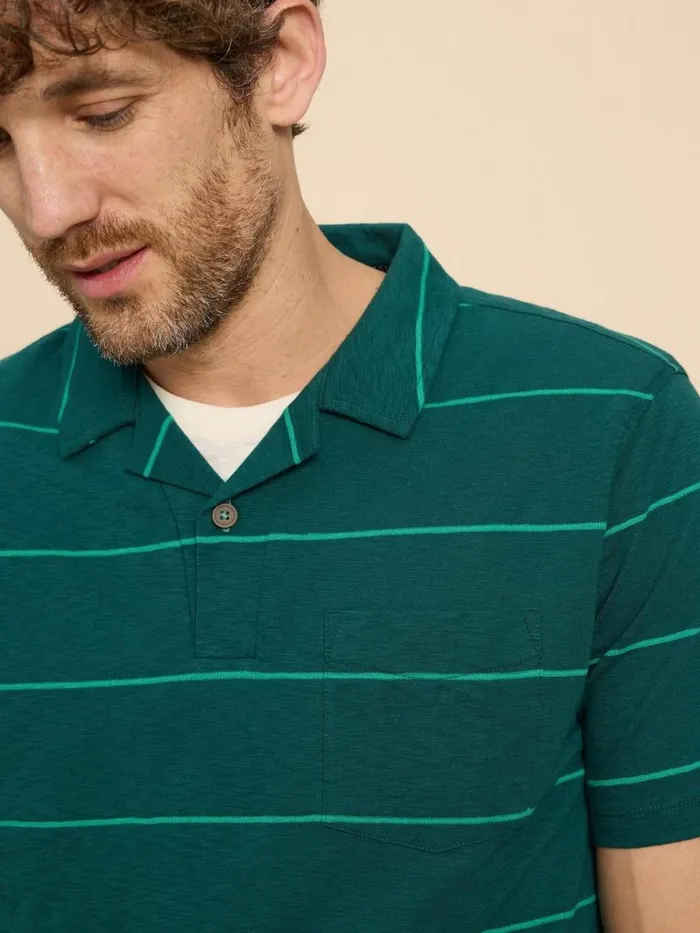 Men POLO SHIRTS White Stuff Jacquard Stripe Polo Teal Multi