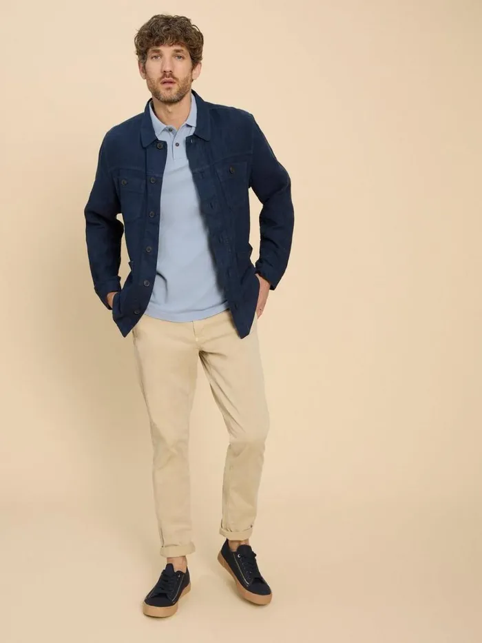 Men POLO SHIRTS White Stuff Utility Polo Light Blue