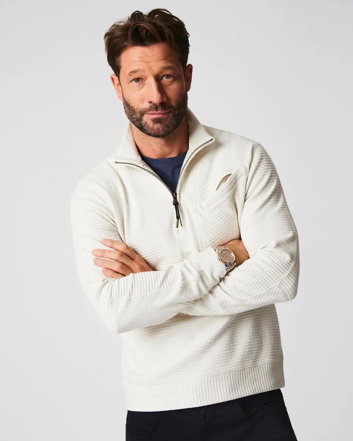 Men Quilted Half Zip Tinted White Billy Reid Sweaters and Sweatshirts