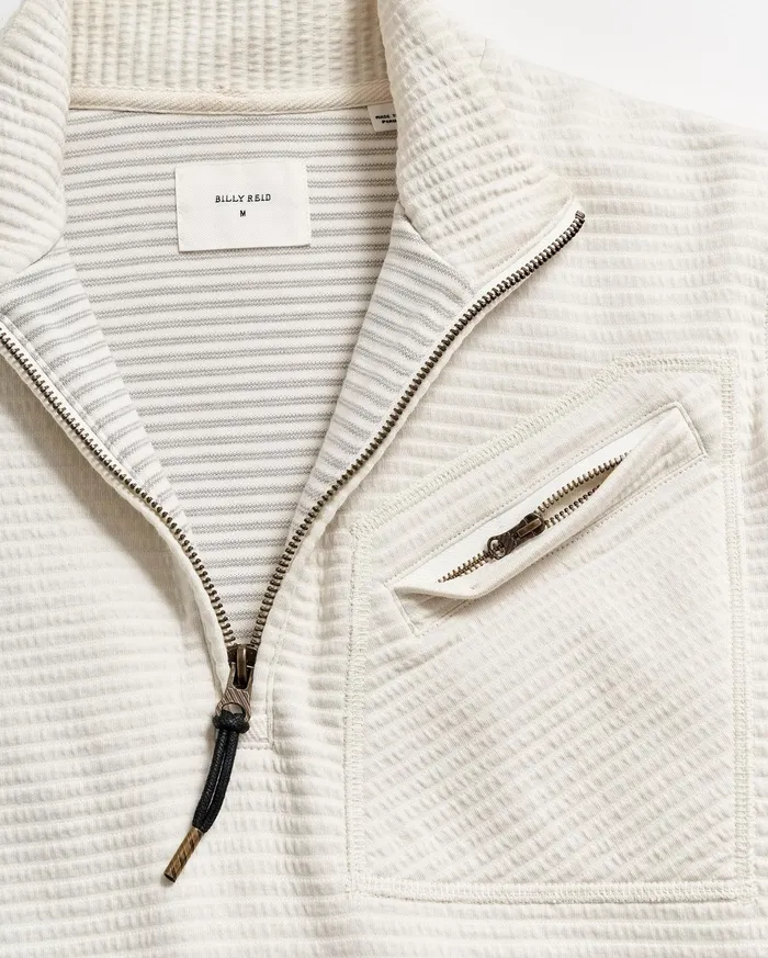 Men Quilted Half Zip Tinted White Billy Reid Sweaters and Sweatshirts