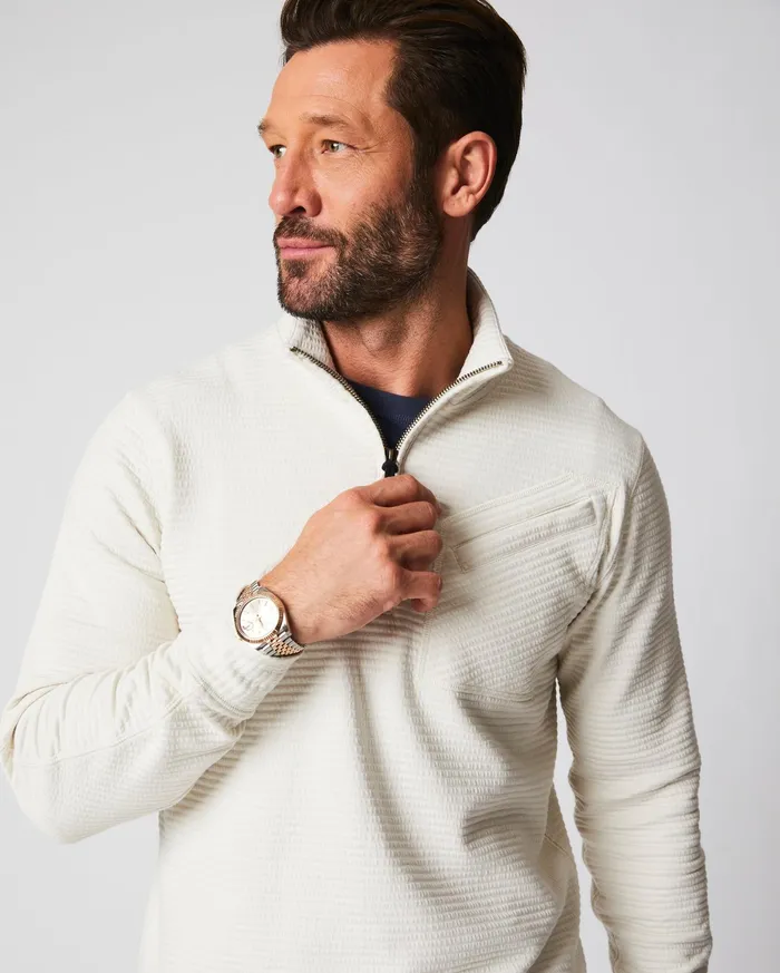 Men Quilted Half Zip Tinted White Billy Reid Sweaters and Sweatshirts