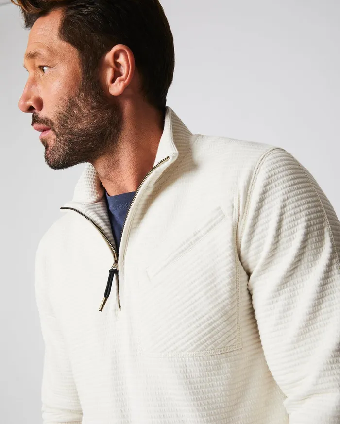 Men Quilted Half Zip Tinted White Billy Reid Sweaters and Sweatshirts