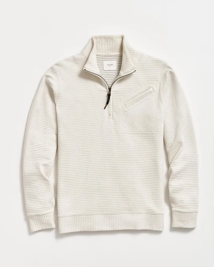 Men Quilted Half Zip Tinted White Billy Reid Sweaters and Sweatshirts