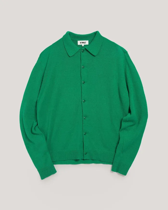 Men Rat Pack Cardigan Green YMC Knitwear