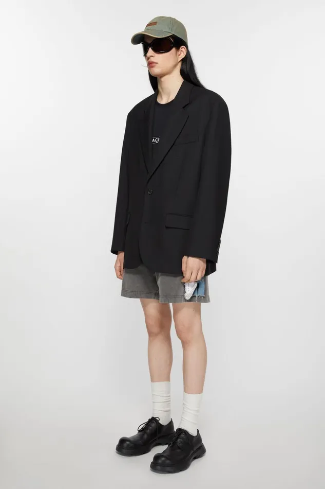 Men Relaxed Fit Suit Jacket Black Acne Studios Outerwear