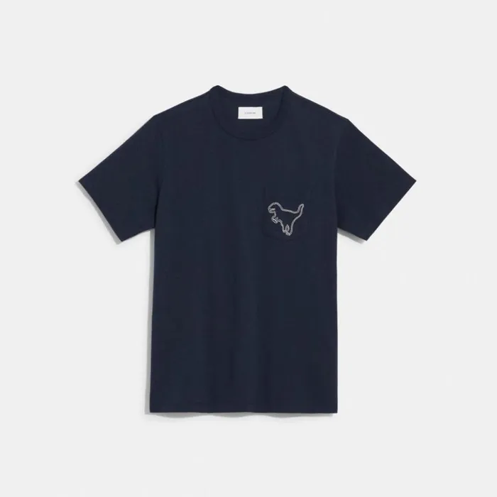 Men Rexy Pocket T Shirt In Organic Cotton Navy Coach Tops and Bottoms