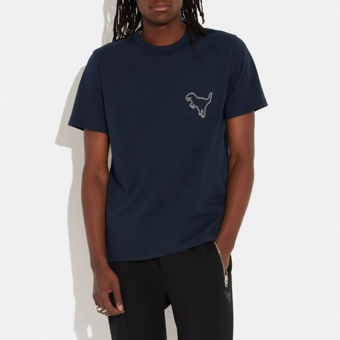 Men Rexy Pocket T Shirt In Organic Cotton Navy Coach Tops and Bottoms