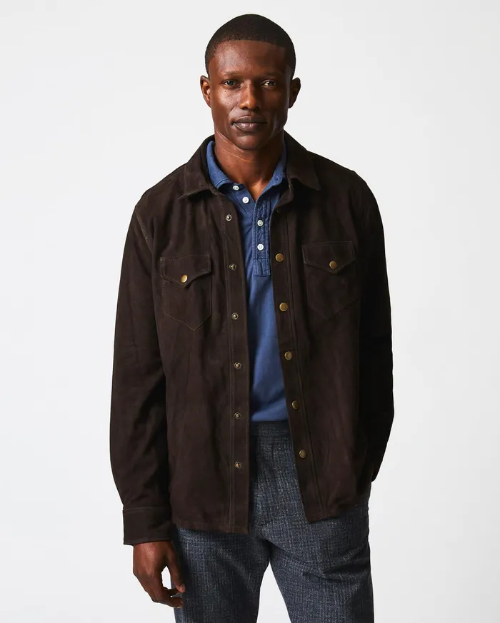 Men Savoy Suede Workshirt Chocolate Billy Reid Shirting